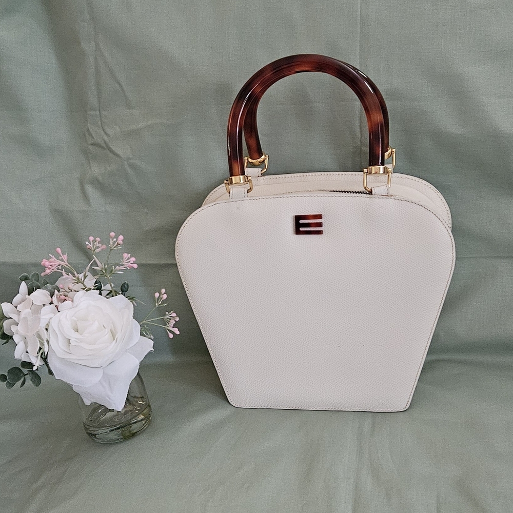 Etro Off-White Leather High-End Luxury Designer Double Handle Handbag (EXCELLENT - Picture 3 of 15